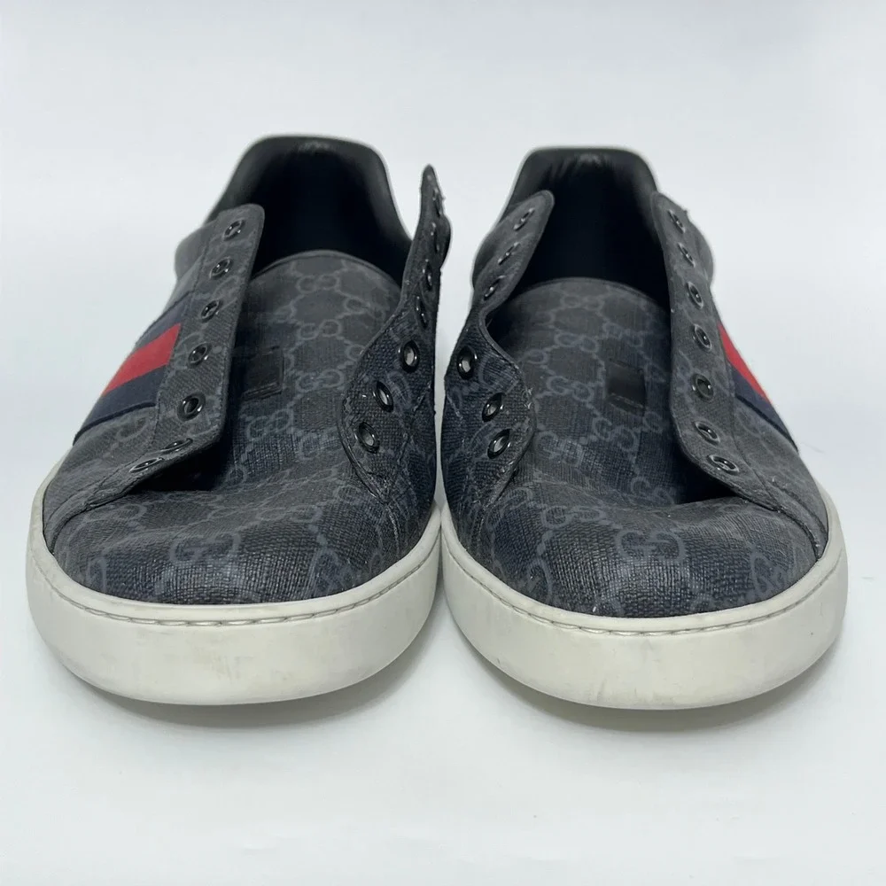 Gucci Ace GG Supreme Monogram Sneakers Grey Red Blue Web 429446 Mens 13